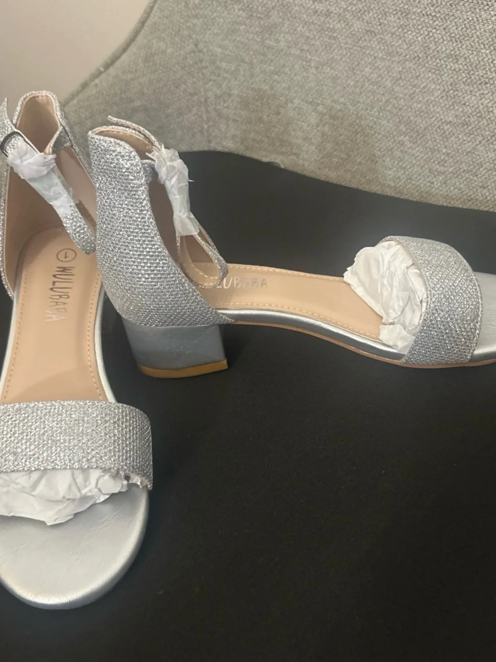 Girls' Silver Glitter Ankle-Strap Sandals